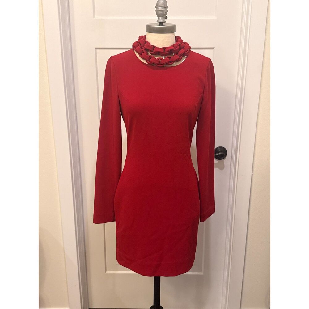 Diane von Furstenberg Red GIADA Crepe Woven Chain Necklace Dress Sz 4 Holiday